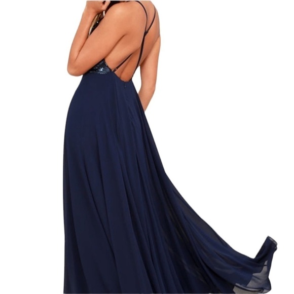 Lulu's Cotillion Matte Navy Blue Sequin Maxi Dress - Picture 3 of 16